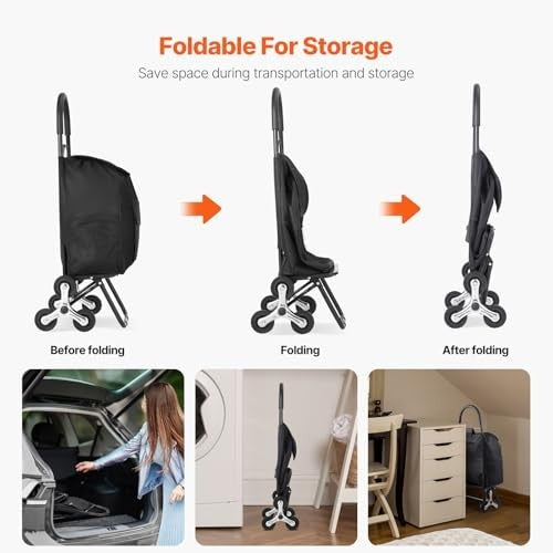 36L Folding Stair Climber Trolley Cart Grocery Laundry Handcart Black