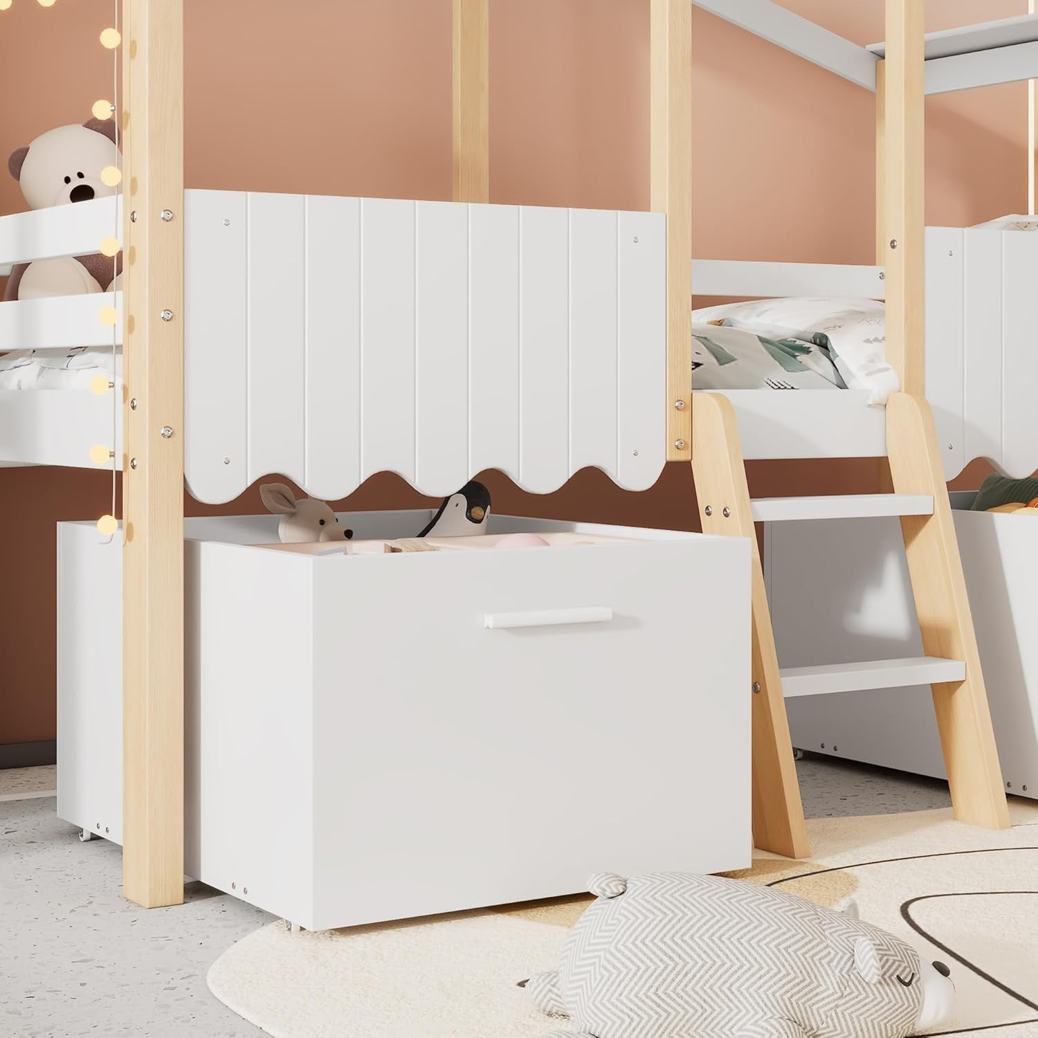 Kids Mid Sleeper Bed with Storage Drawers Safety Guard Cabin 90x190cm