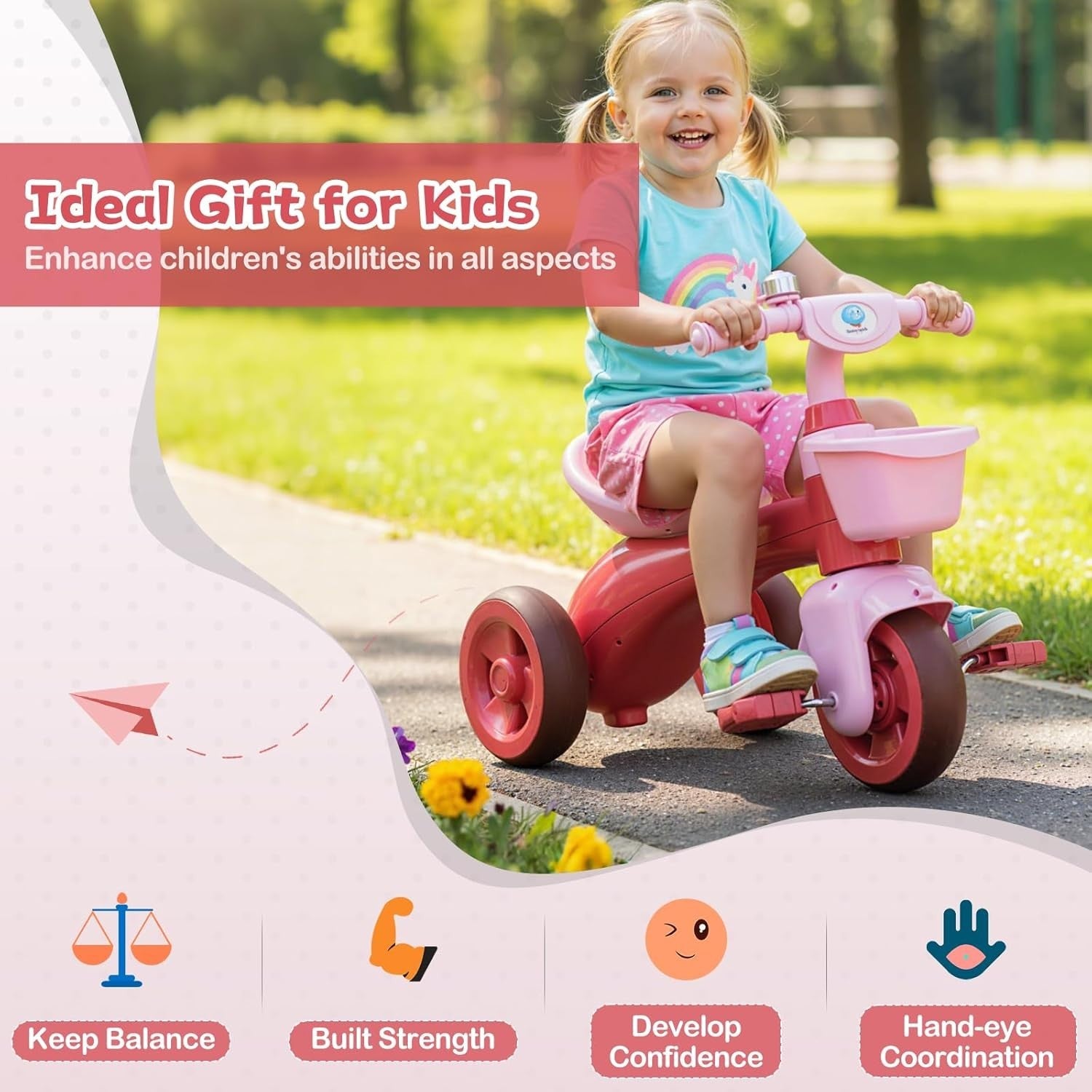 Toddler Tricycle 3 Wheel Kids Trike Basket Storage Balance Bike Age 3-5