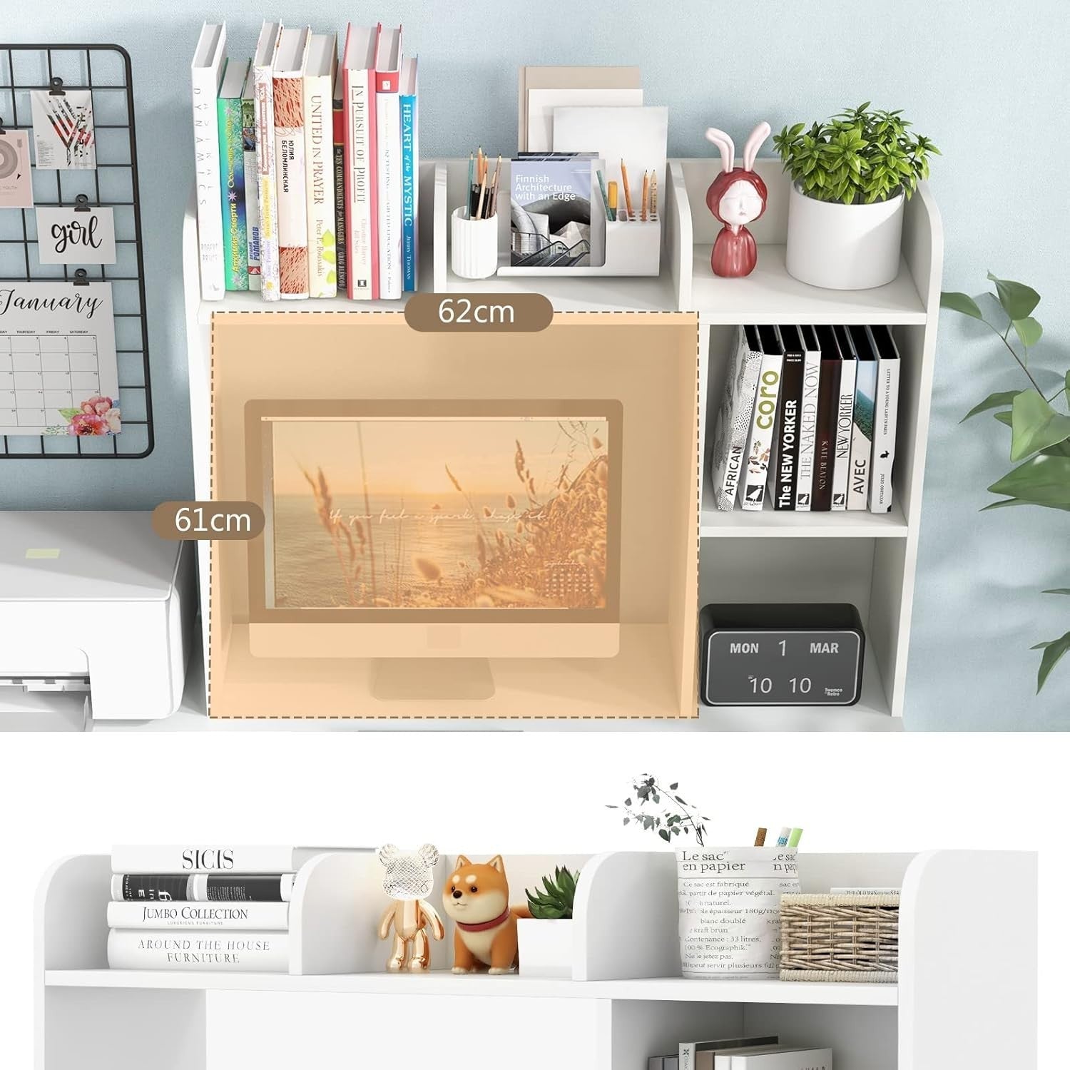 4-Tier Wooden Desk Bookshelf Organizer Display Shelf Rack White