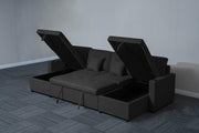 Black Fabric U-Shaped 4 Seater Sofa Bed with Storage & Pull-Out Bed