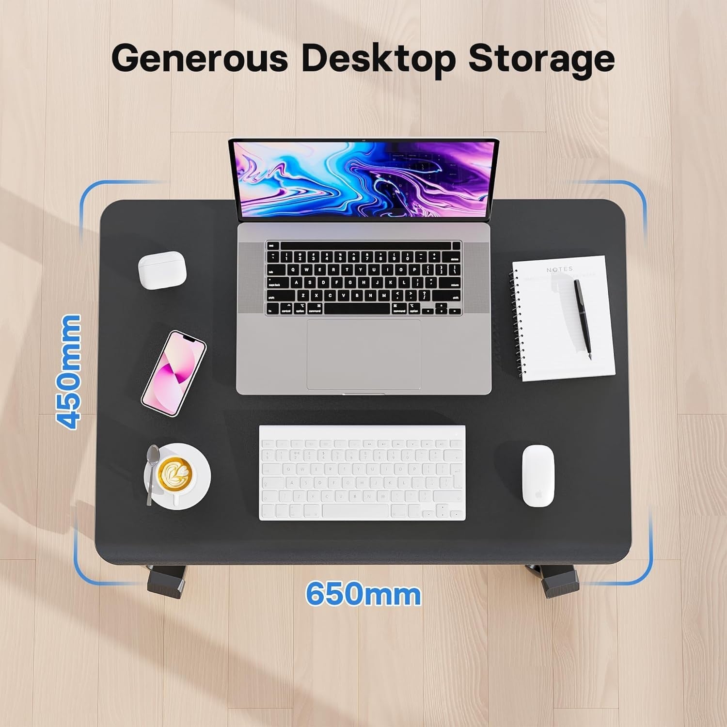 Mobile Standing Desk Height Adjustable Laptop Desk with Wheels 65x45cm Black