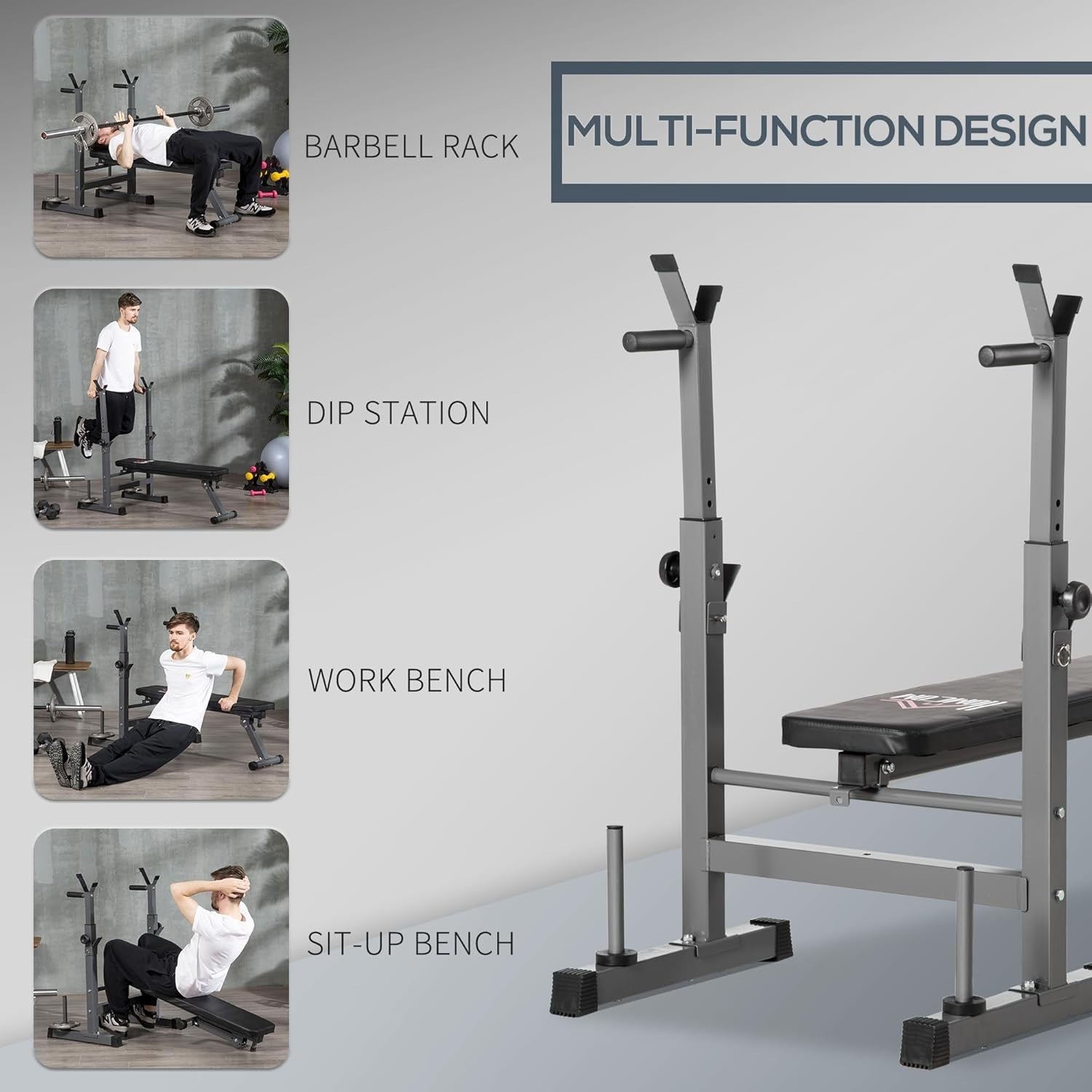 Foldable Weight Bench With Barbell Rack Dip Station Home Gym