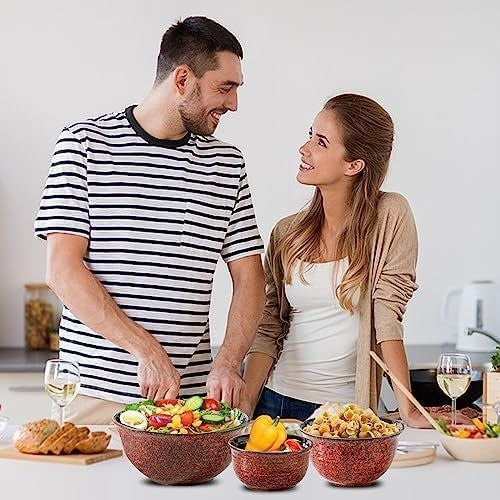 Red Ceramic Mixing Bowls Set of 3 – Microwave, Oven & Dishwasher Safe