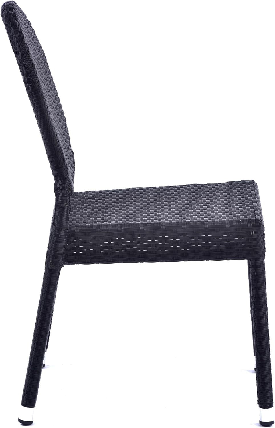 Black Rattan Side Chair Stackable Round Back Garden Patio Dining Seat