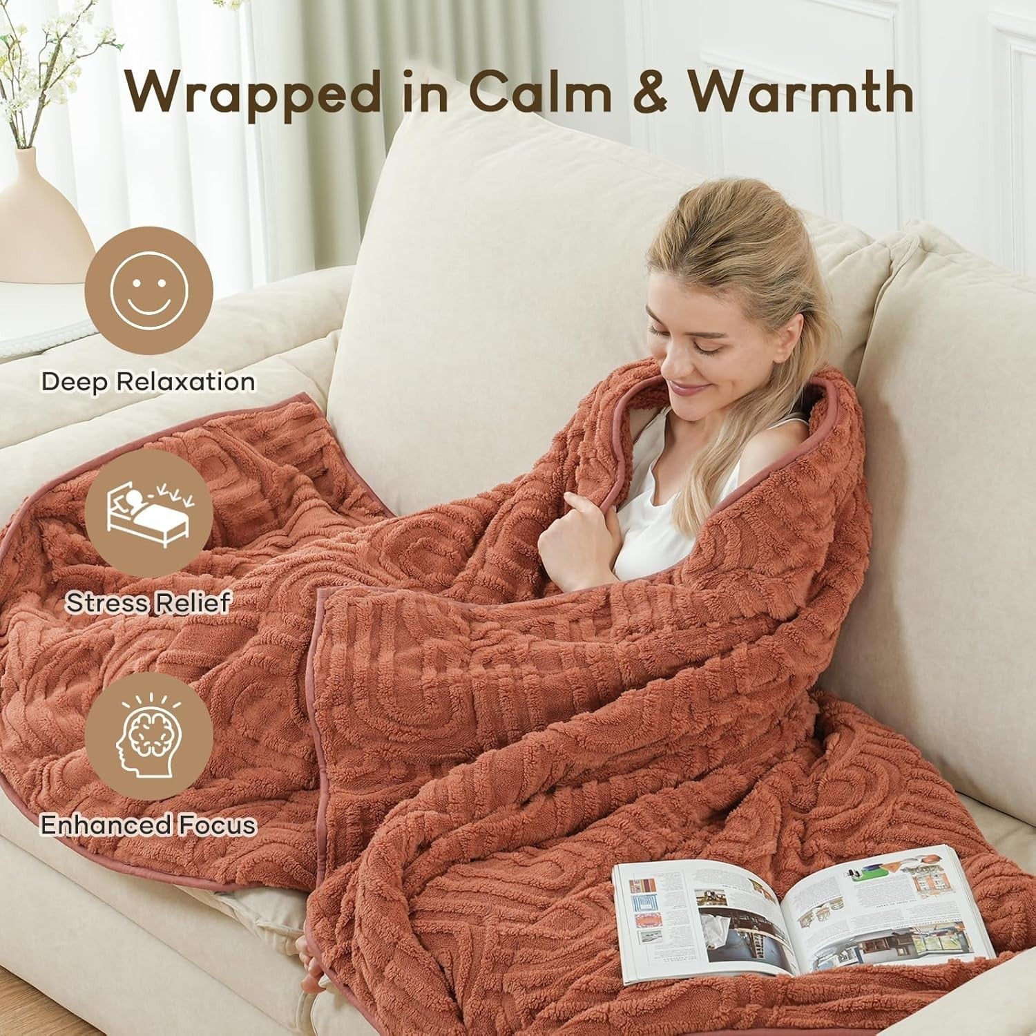 Weighted Blanket 20lb Sherpa Fleece Soft Warm Heavy Throw 60x80 Rust Pink
