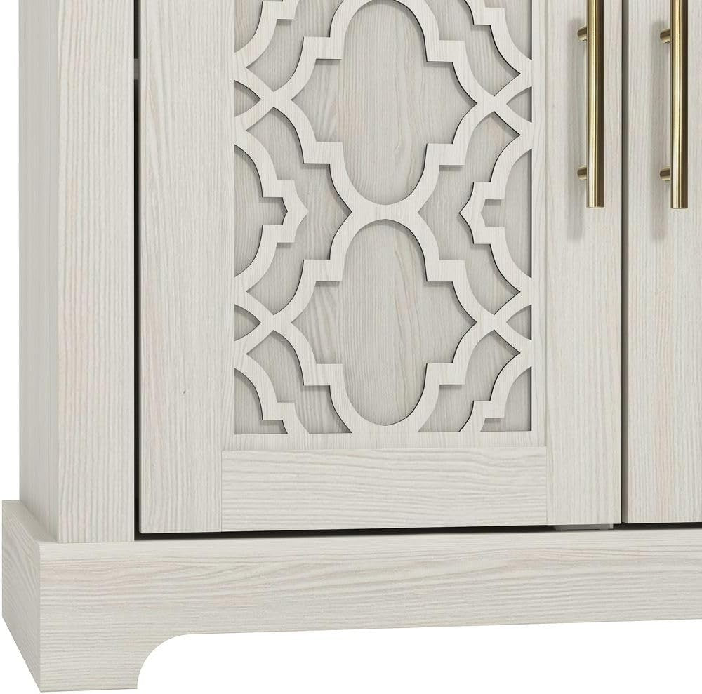 Freestanding 3-Door Storage Cabinet Cream Oak Sideboard Adjustable Shelf (S)
