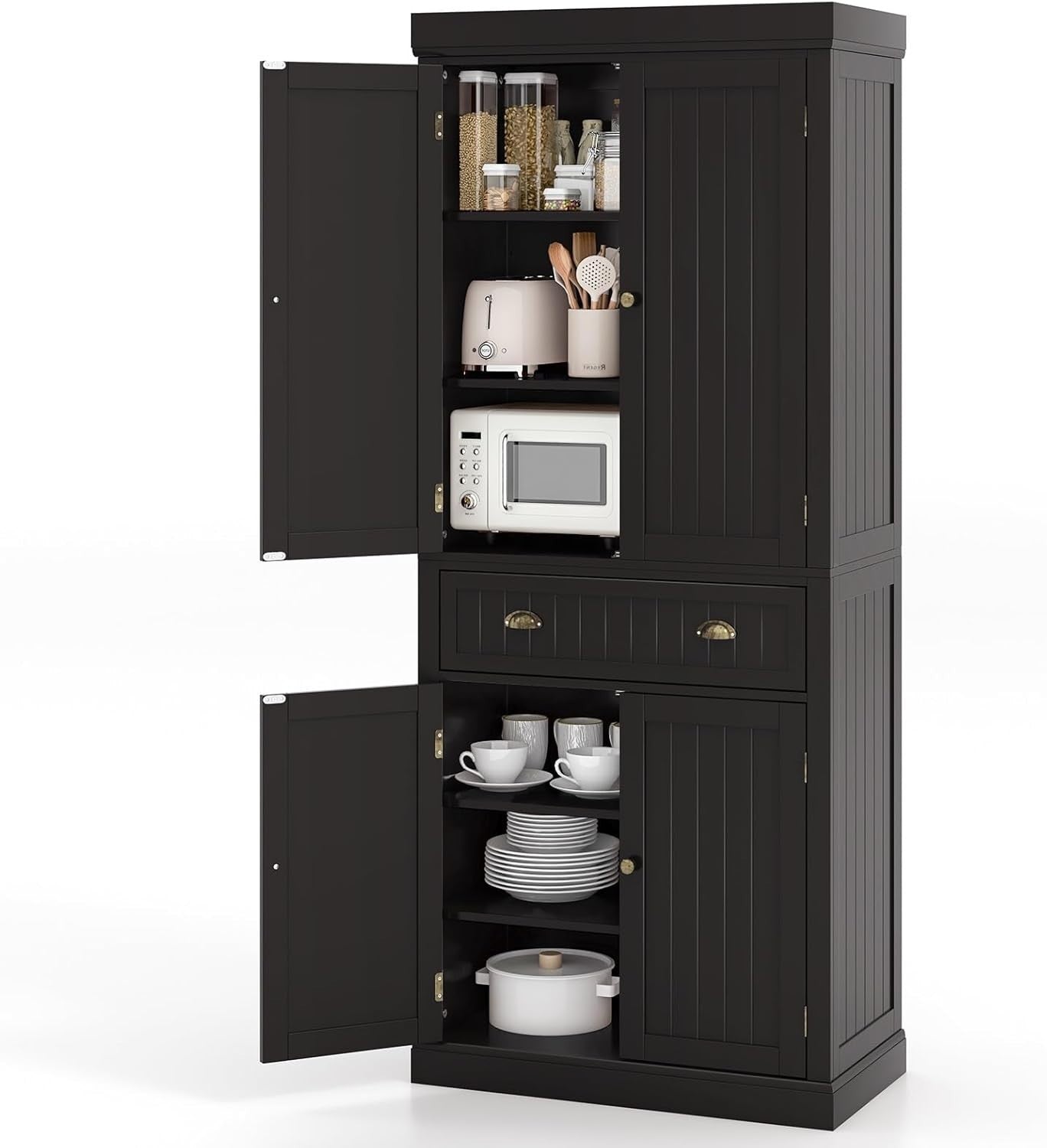 182cm Espresso Kitchen Pantry Cupboard | 4 Adjustable Shelves & 1 Drawer