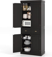 182cm Espresso Kitchen Pantry Cupboard | 4 Adjustable Shelves & 1 Drawer
