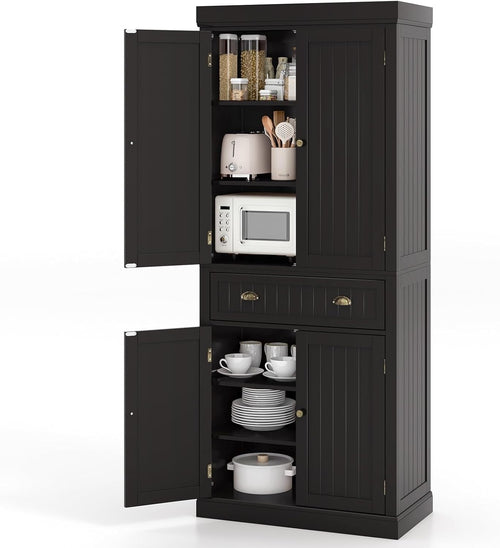 182cm Espresso Kitchen Pantry Cupboard | 4 Adjustable Shelves & 1 Drawer