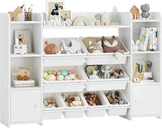 Kids Toy Storage Organizer with 8 Removable Bins, Shelves & Cabinets - White
