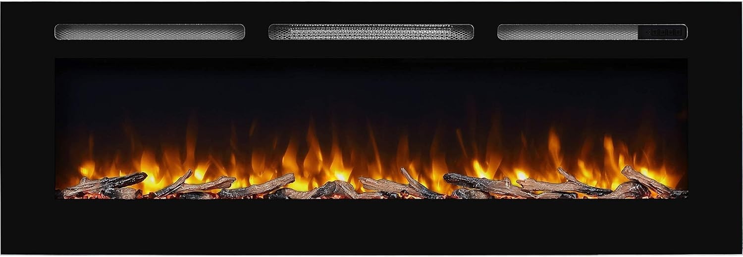 60” Recessed Wall Electric Fireplace Remote Control Log Crystal Flame Heat