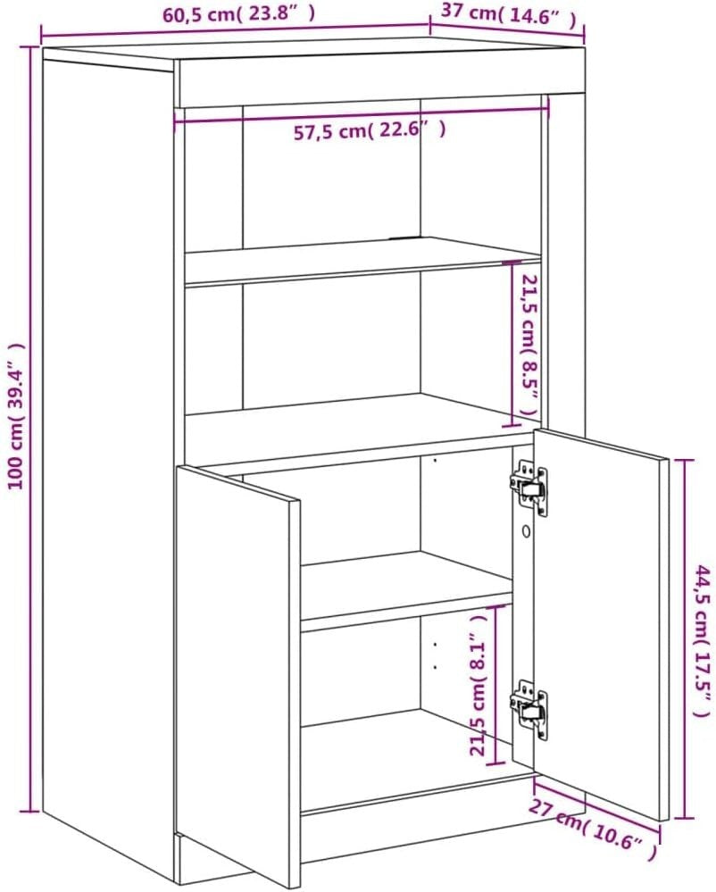 Modern Sonoma Oak Side Cabinet with LED Lights & Glass Shelf – Stylish Storage