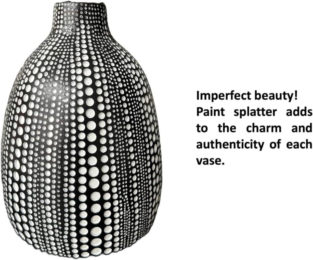 Modern Black White Textured Dot Vase Decorative Home Décor Ornament