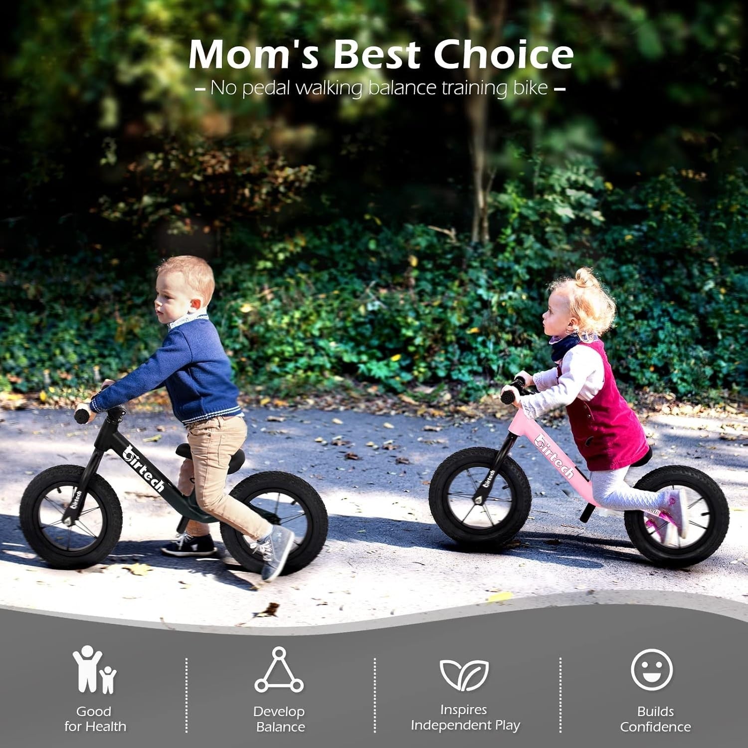 12" Kids Balance Bike Air Tires Adjustable Seat Training Bike Black