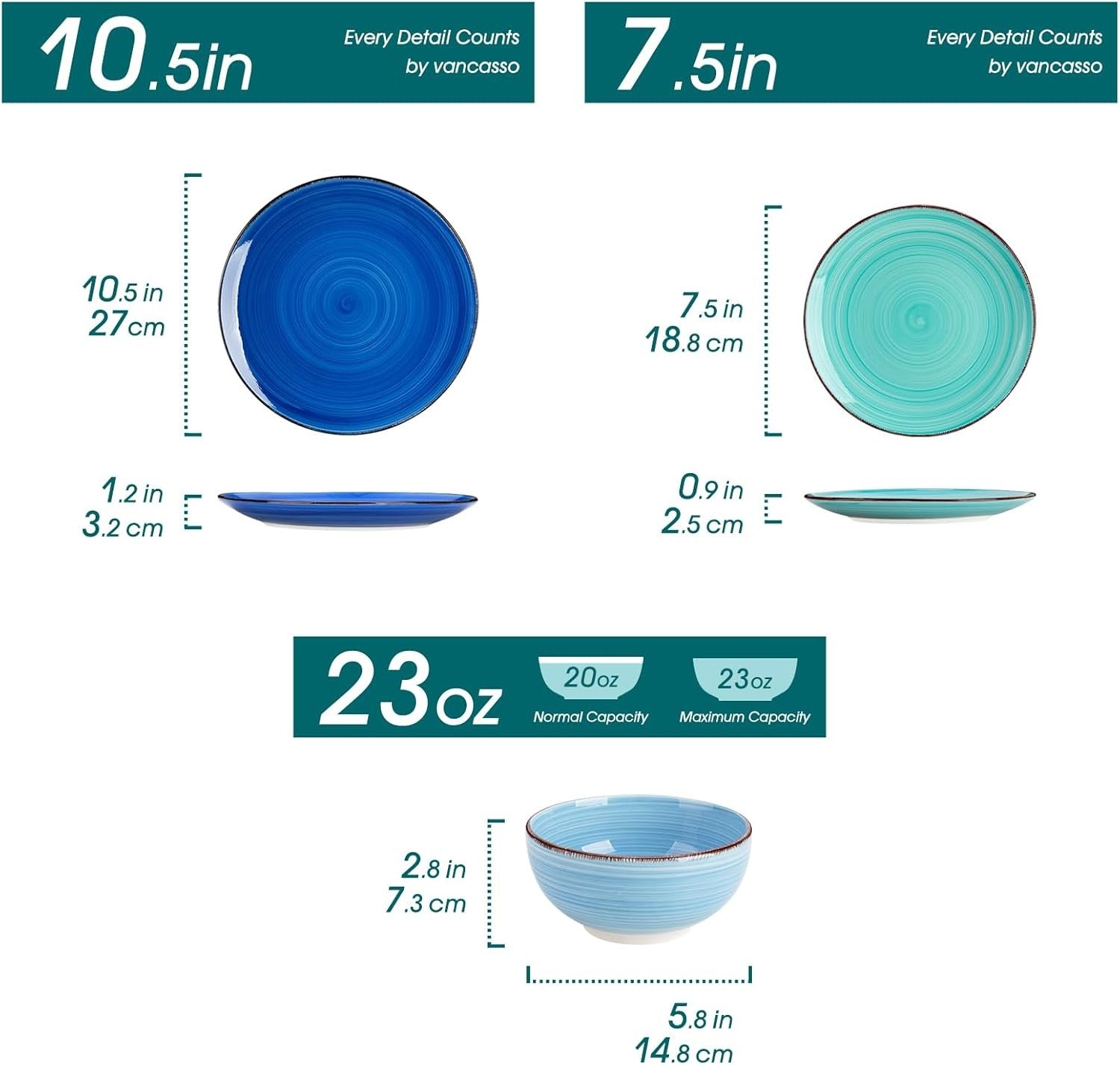 18pc Stoneware Dinner Set Blue Plates Bowls Hand Painted Spiral Design
