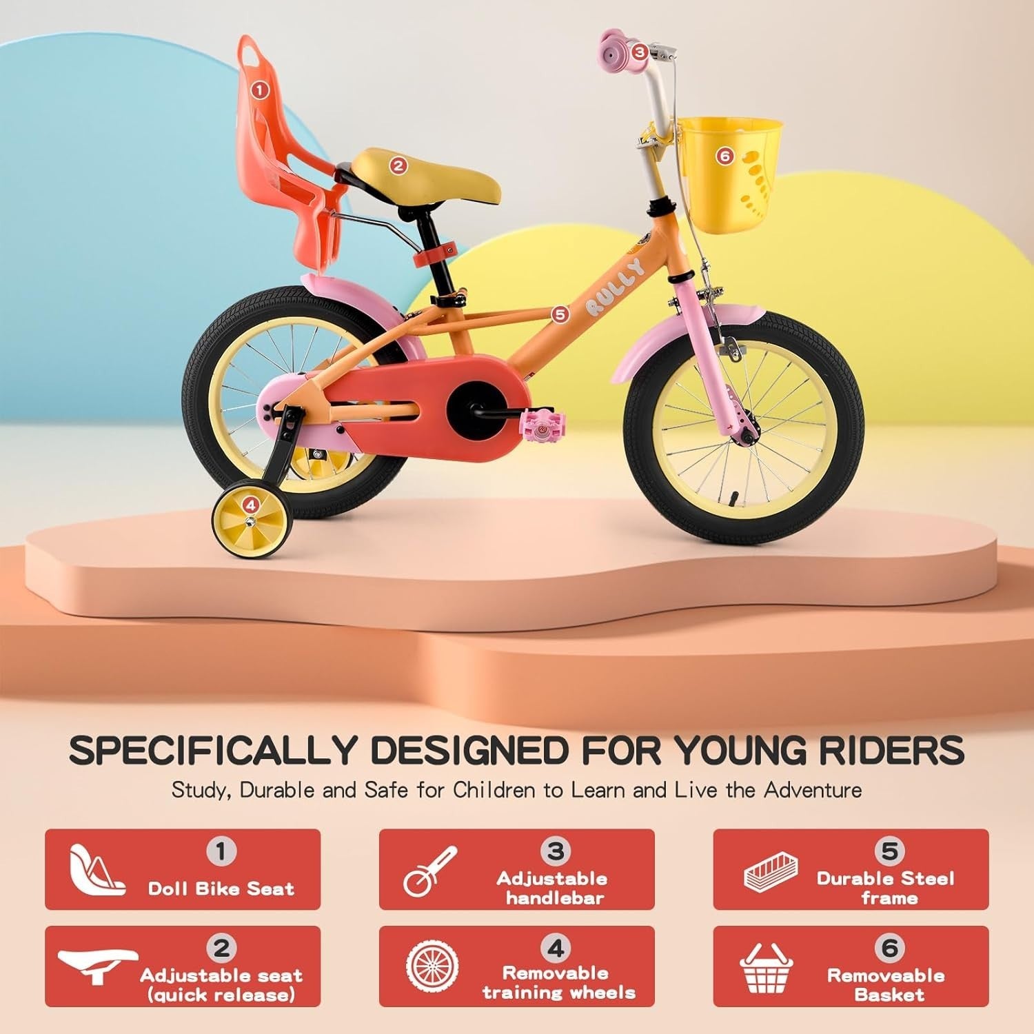 12 Inch Girls Bike with Training Wheels Basket Pink Bicycle Age 2-4