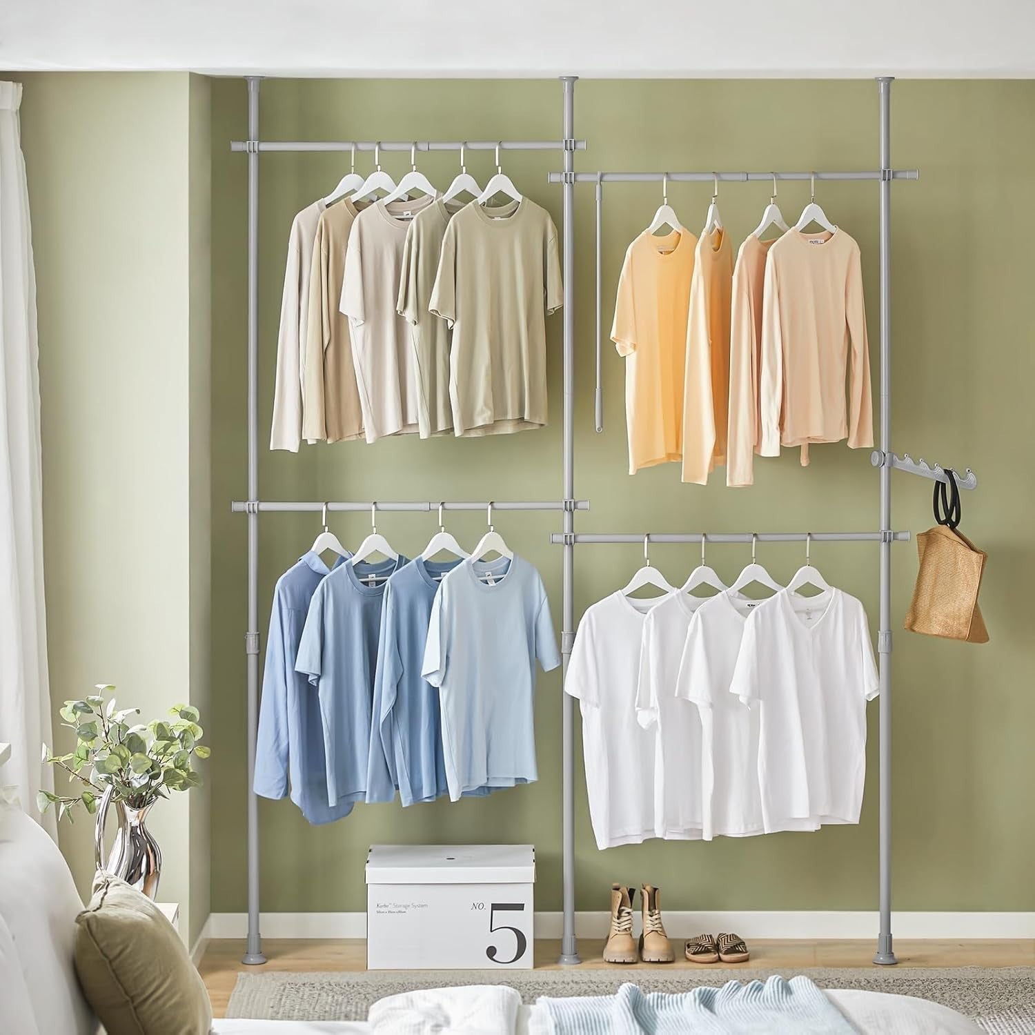 Telescopic Clothes Rail Heavy Duty Adjustable Wardrobe Grey