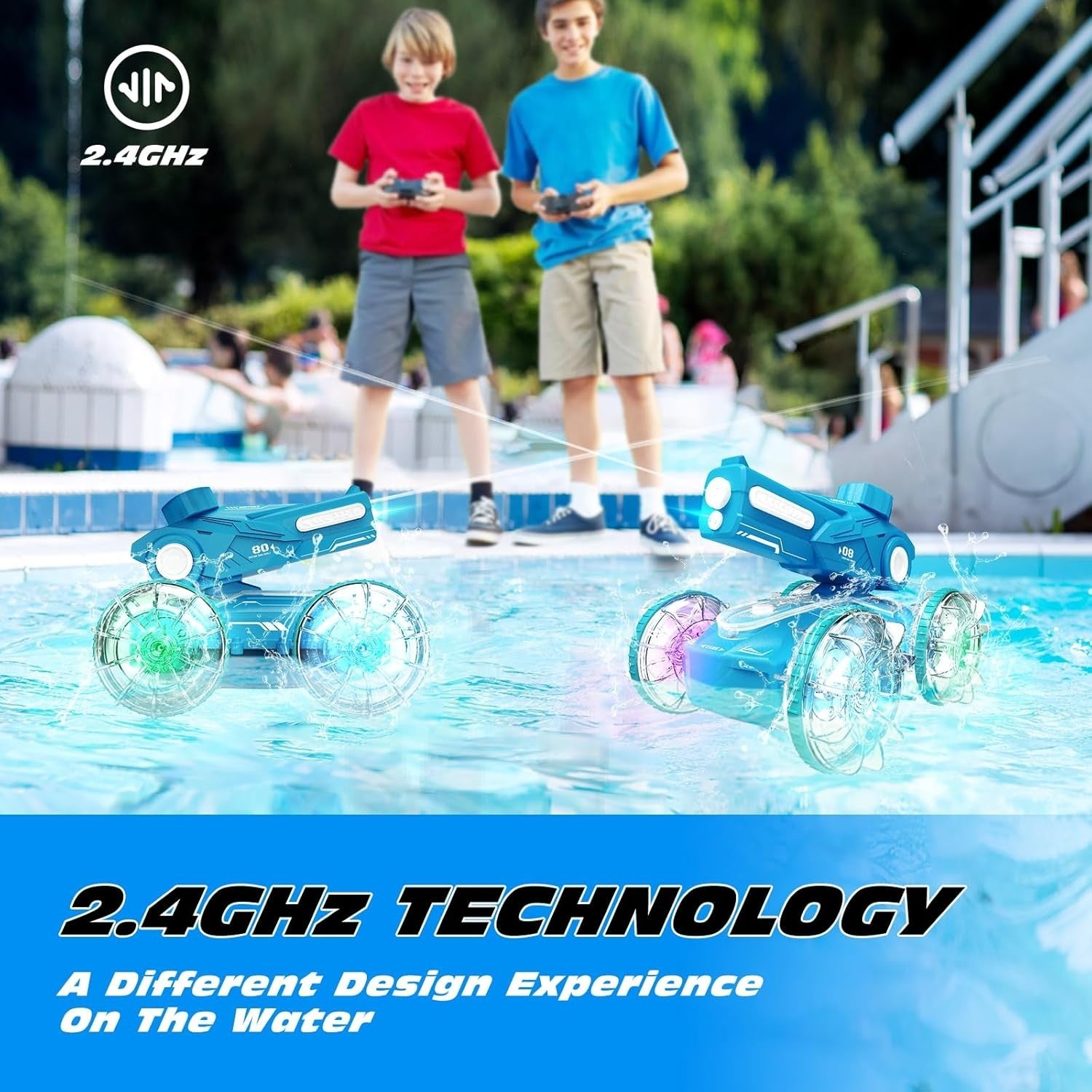 Amphibious RC Car Boat 4WD – 360° Stunt Water Spray Toy with LED Lights