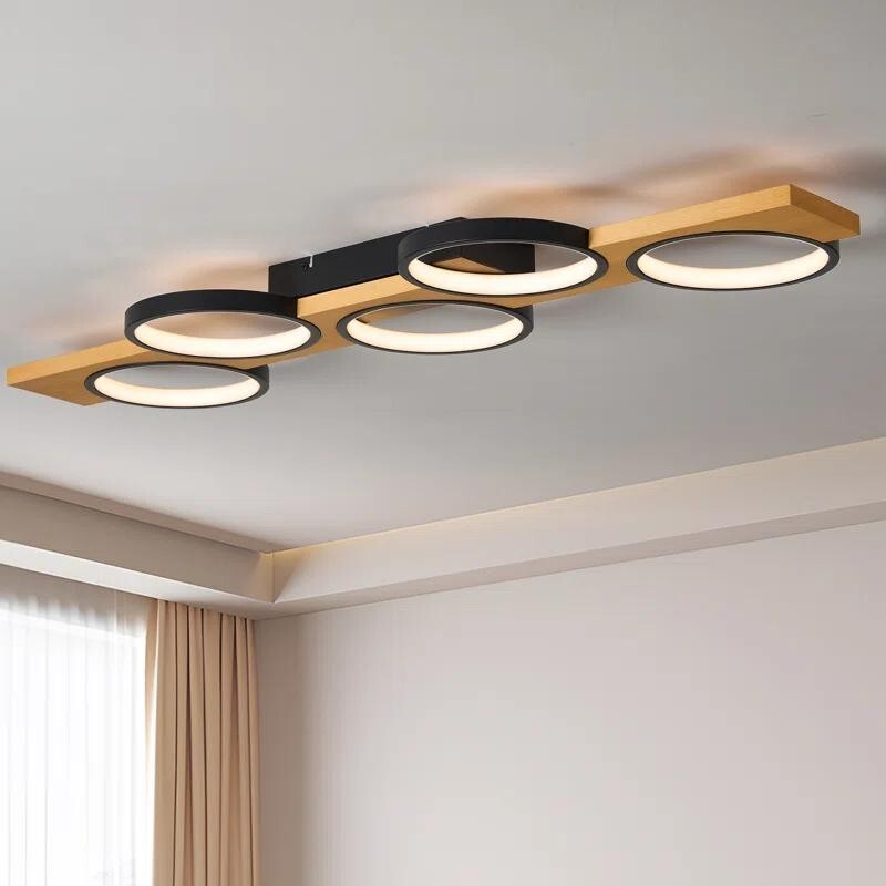 100cm LED Flush Ceiling Light Dimmable Remote Rustic Modern Black Lamp