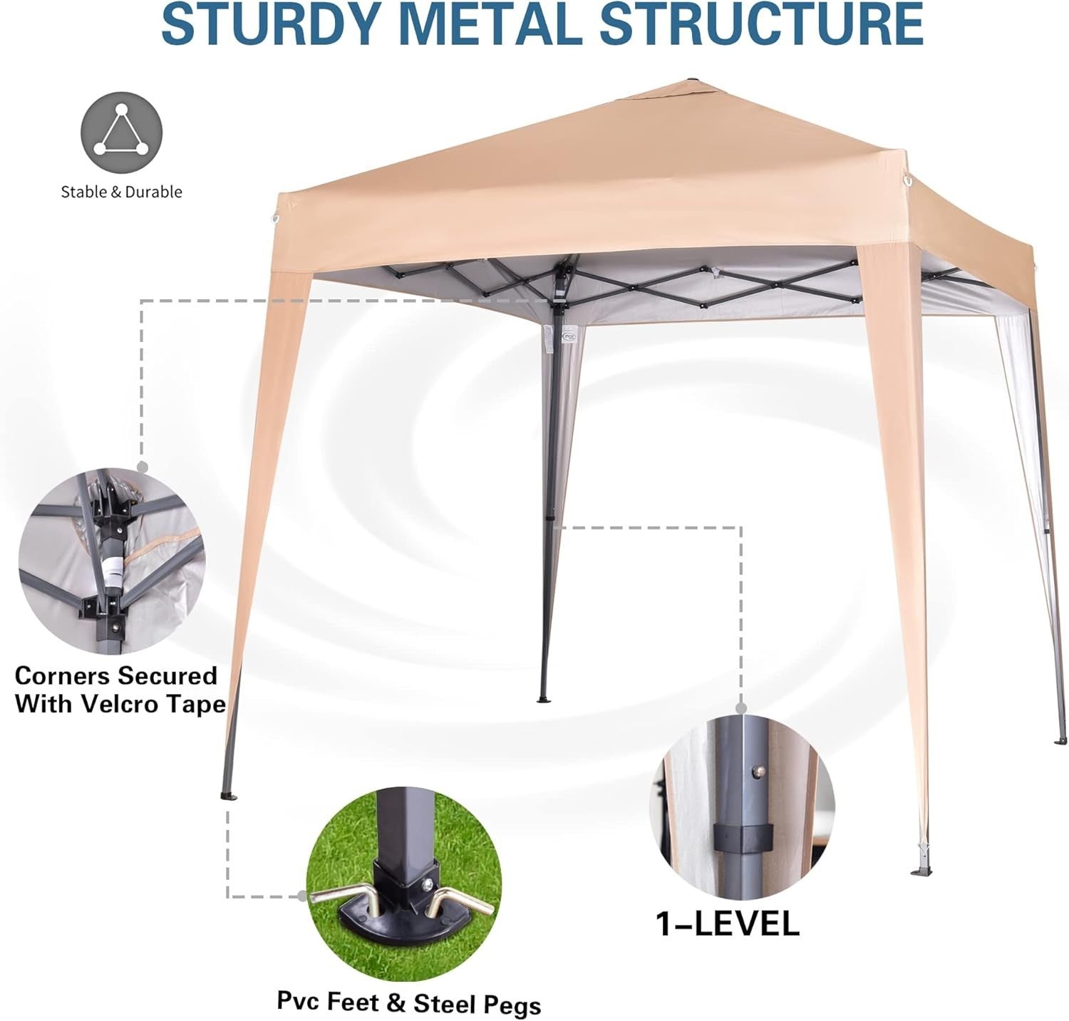 2x2m Pop Up Gazebo Waterproof w/ Sides Beige Silver Protective Canopy