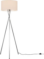 Modern Chrome Tripod Floor Lamp Beige Shade Tall Living Room Bedroom Light
