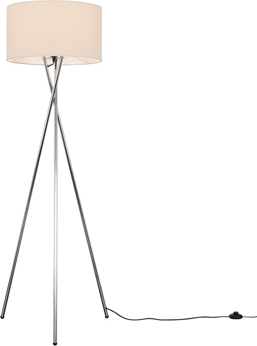 Modern Chrome Tripod Floor Lamp Beige Shade Tall Living Room Bedroom Light