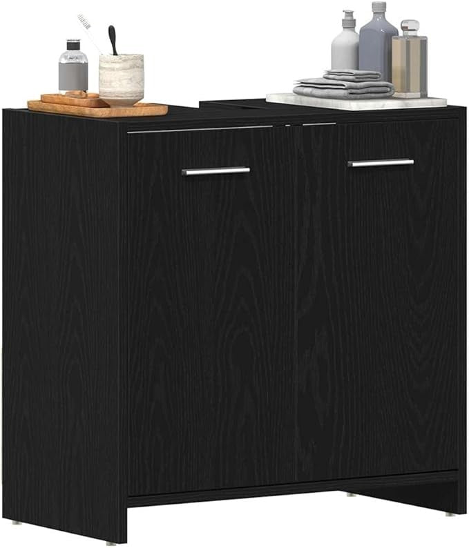 Modern Black Oak Bathroom Sink Cabinet – 60x33x60cm Under Sink Storage Unit