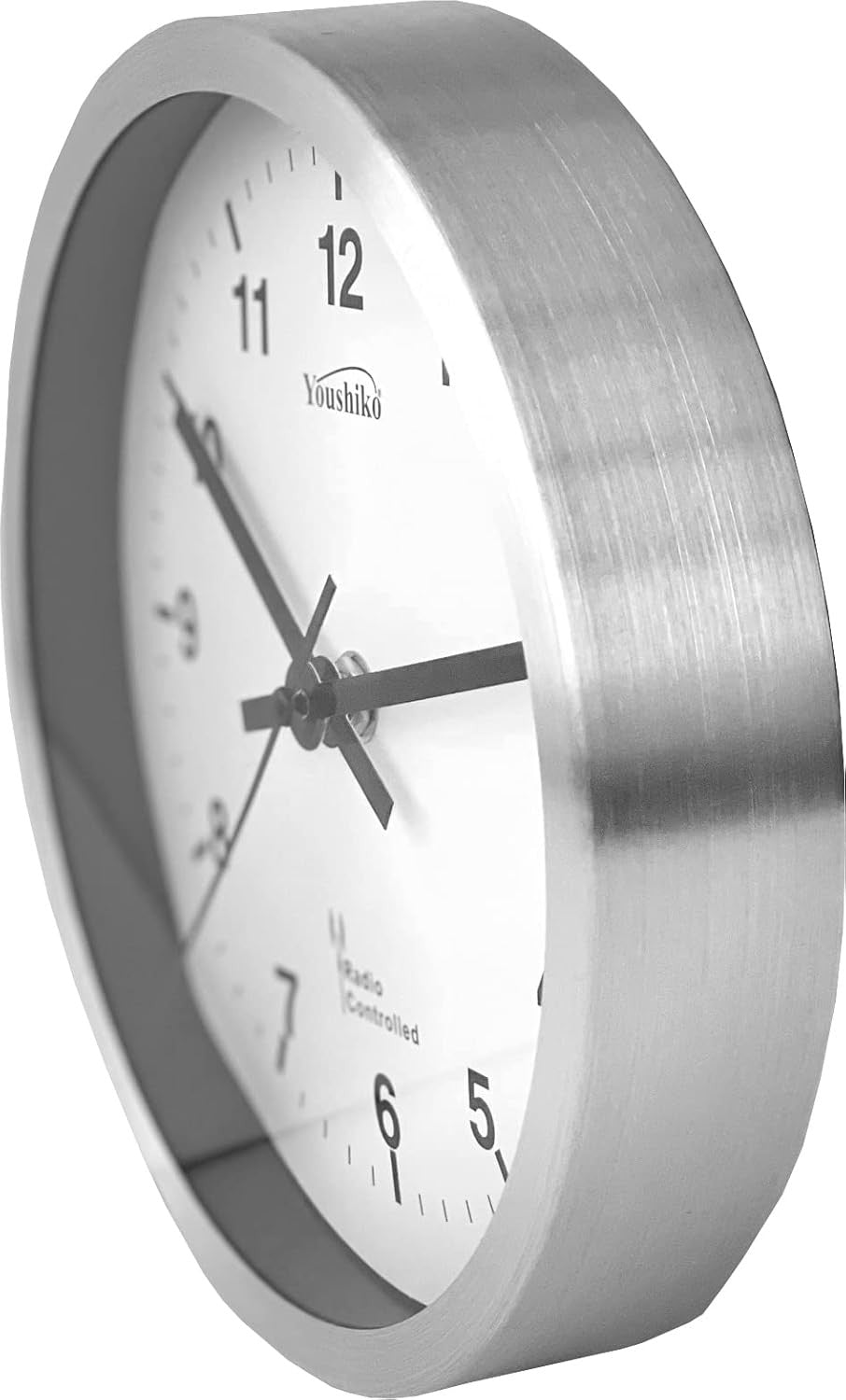 Radio Controlled Wall Clock 20cm Silent Easy Read Silver Modern Home Office