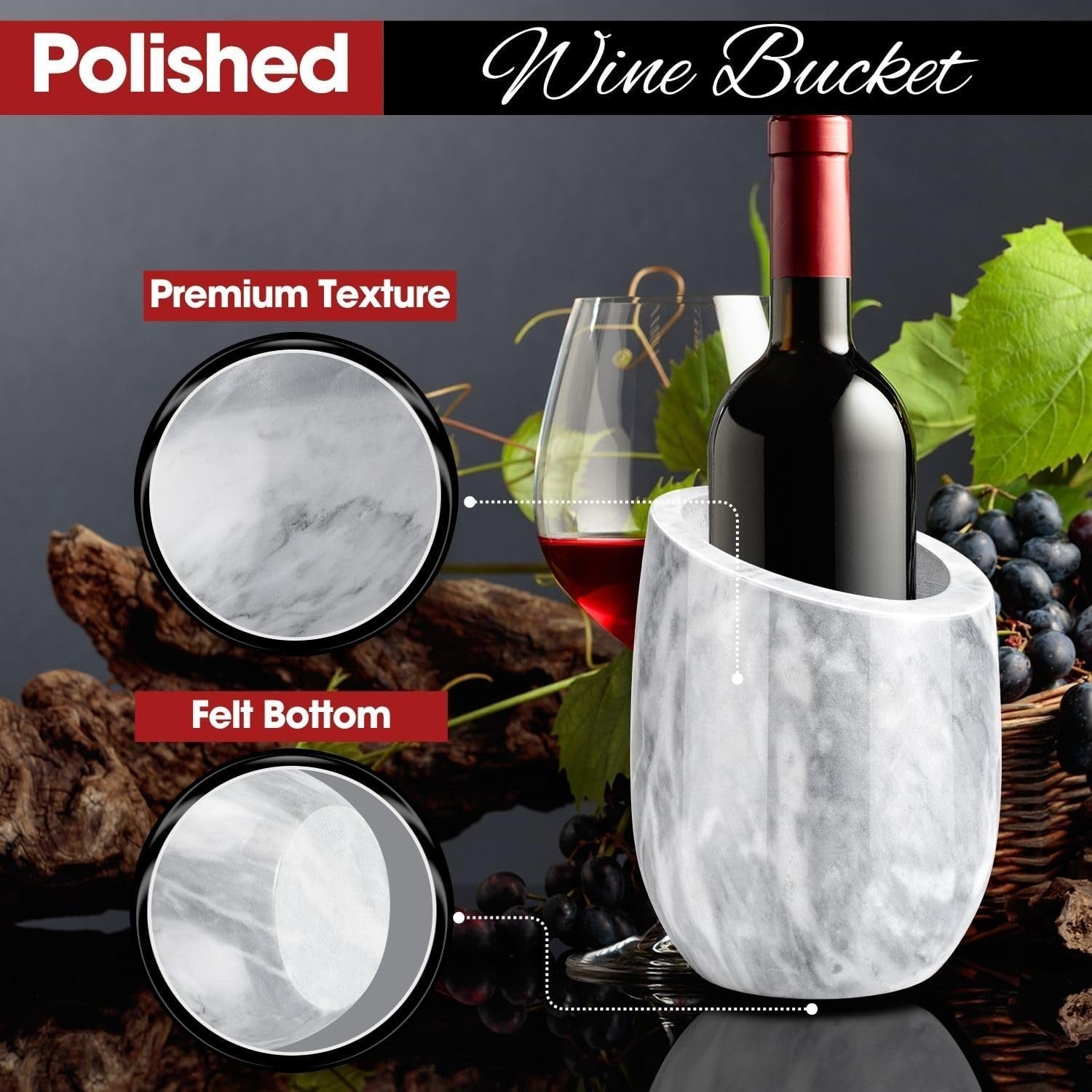 Marble Wine Chiller Bucket Champagne Cooler Ice Free Tabletop 750ml Bottle