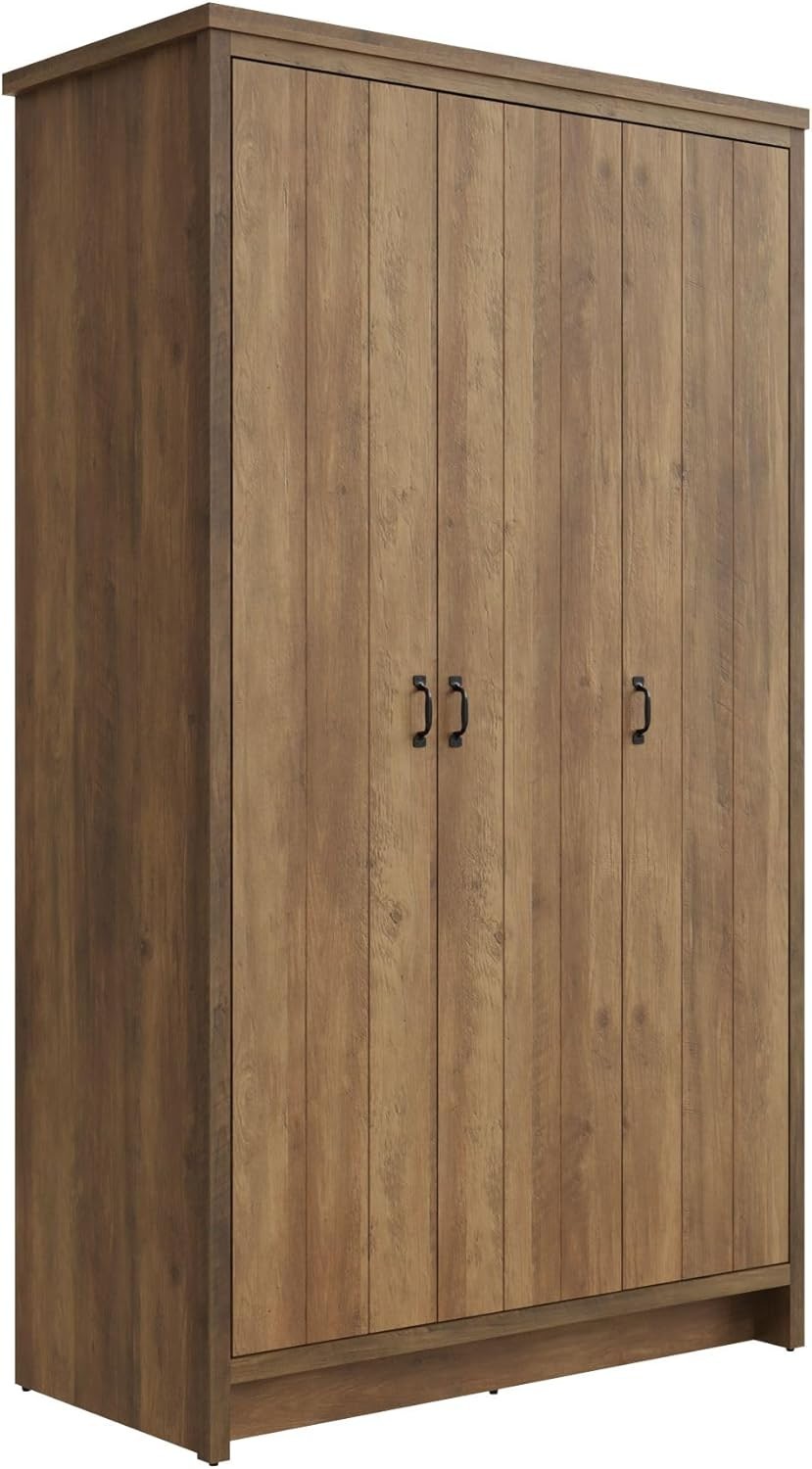 3 Door Oak Wardrobe Hanging Rail Shelves Storage Unit Bedroom Modern