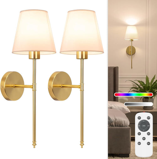Battery Wall Sconce Gold 19.9in | Dimmable, Rechargeable, No Wiring