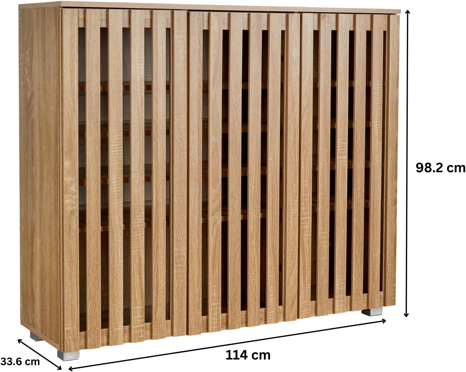 Spacious 3 Door Wooden Shoe Cabinet with 8 Shelves | Oak Effect Storage