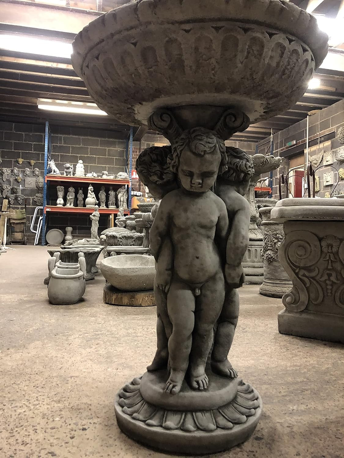 Three Cherub Concrete Stone Bird Bath 82cm Heavy Garden Ornament