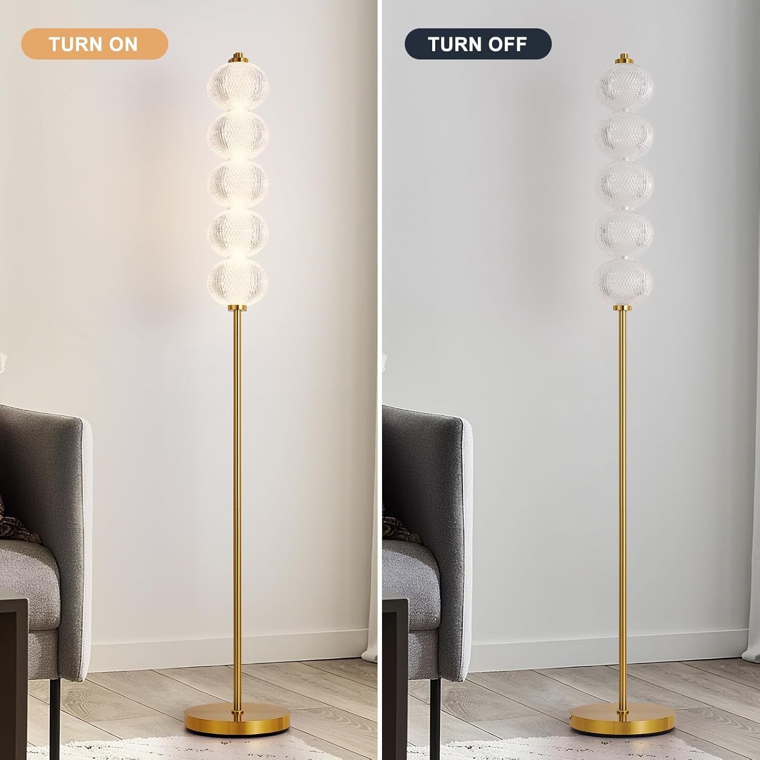 LED Floor Lamp Gold 2400LM Bright Standing Light 3 Colour Temperatures