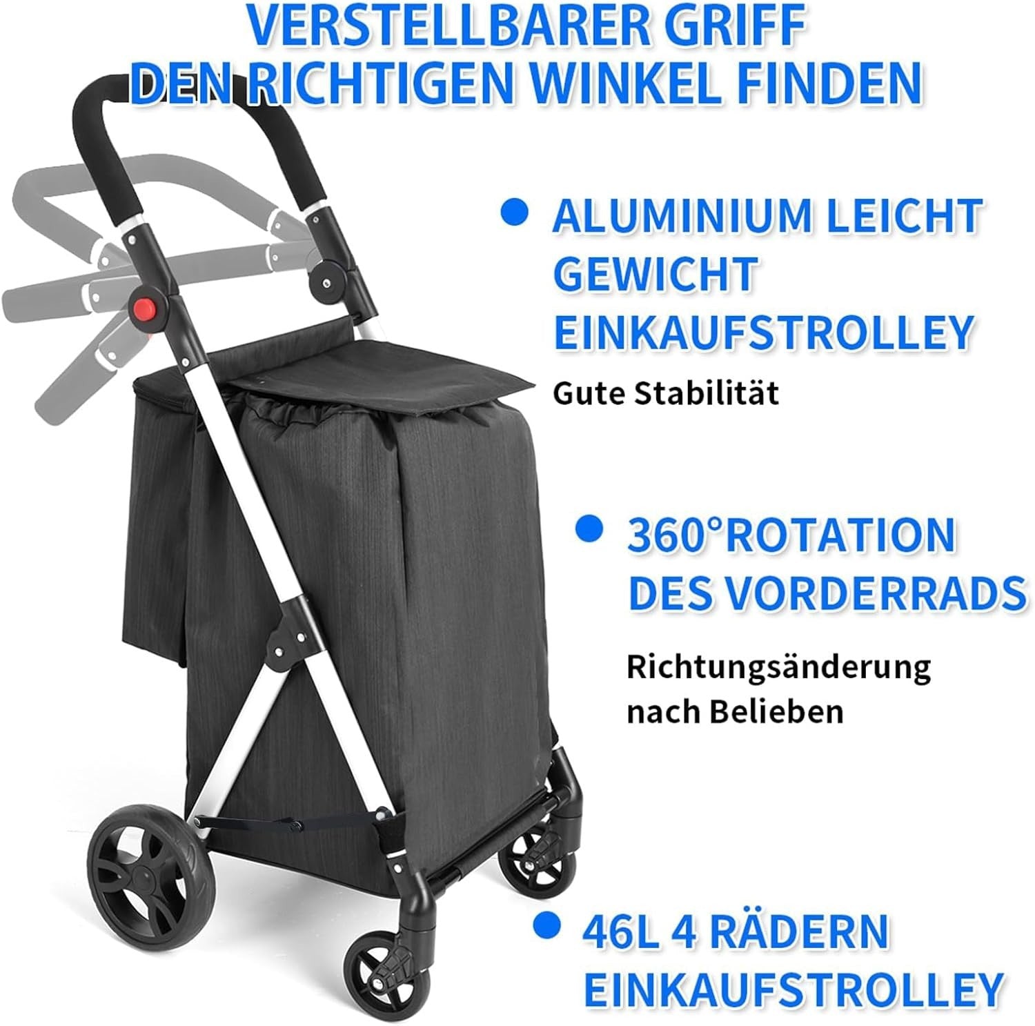 46L Folding Shopping Cart Trolley Insulated Cooler Bag Aluminum Black
