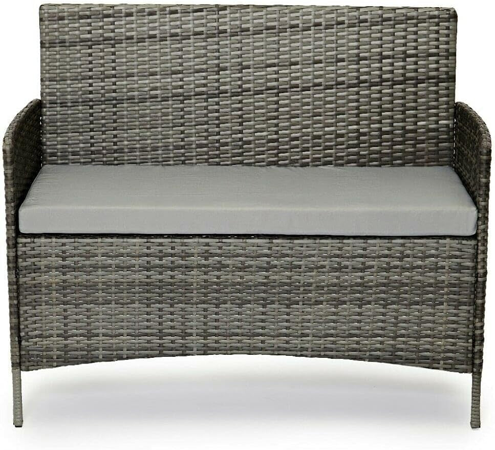 Outdoor Rattan Patio Set 2 Chairs + 2-Seater Sofa & Glass Coffee Table