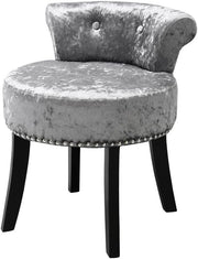 Silver Grey Velvet Vanity Stool with Tufted Back & Solid Wood Legs