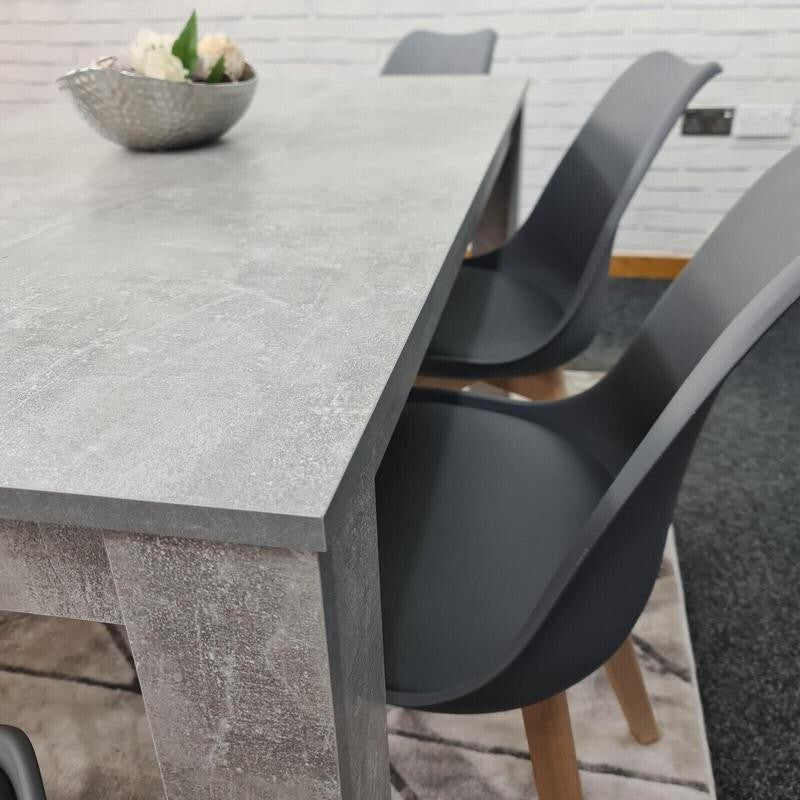 Stone Grey Dining Table Set with 4 Grey Chairs & Bench, 6 Seater Kitchen
