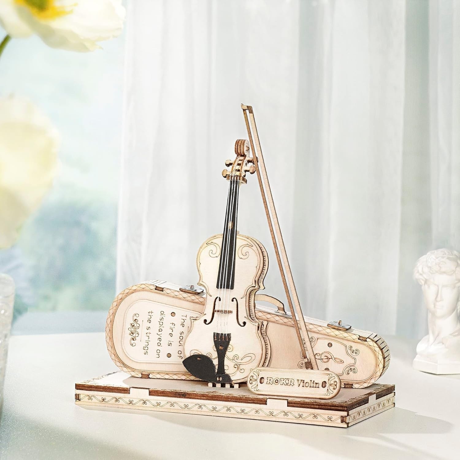 3D Wooden Violin Puzzle Model Kit - DIY Music Craft, 62 Pieces, Easy Assemble