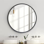 Round Wall Mirror 80cm Black Frame Bathroom Vanity Living Room Modern