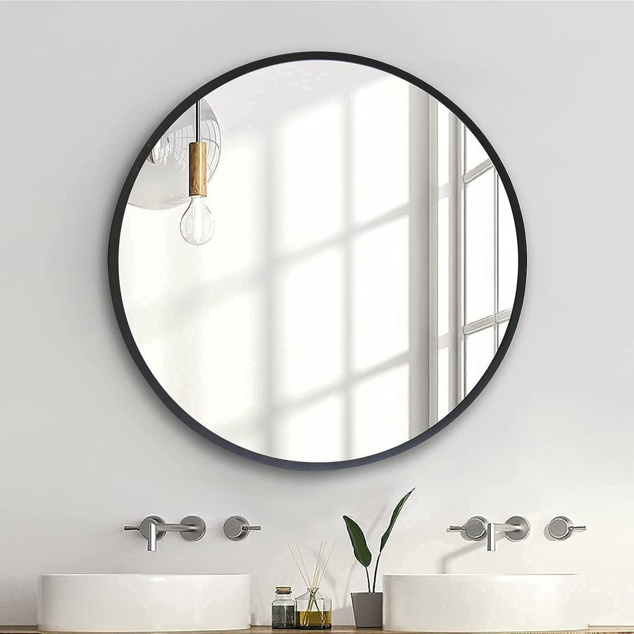 Round Wall Mirror 80cm Black Frame Bathroom Vanity Living Room Modern