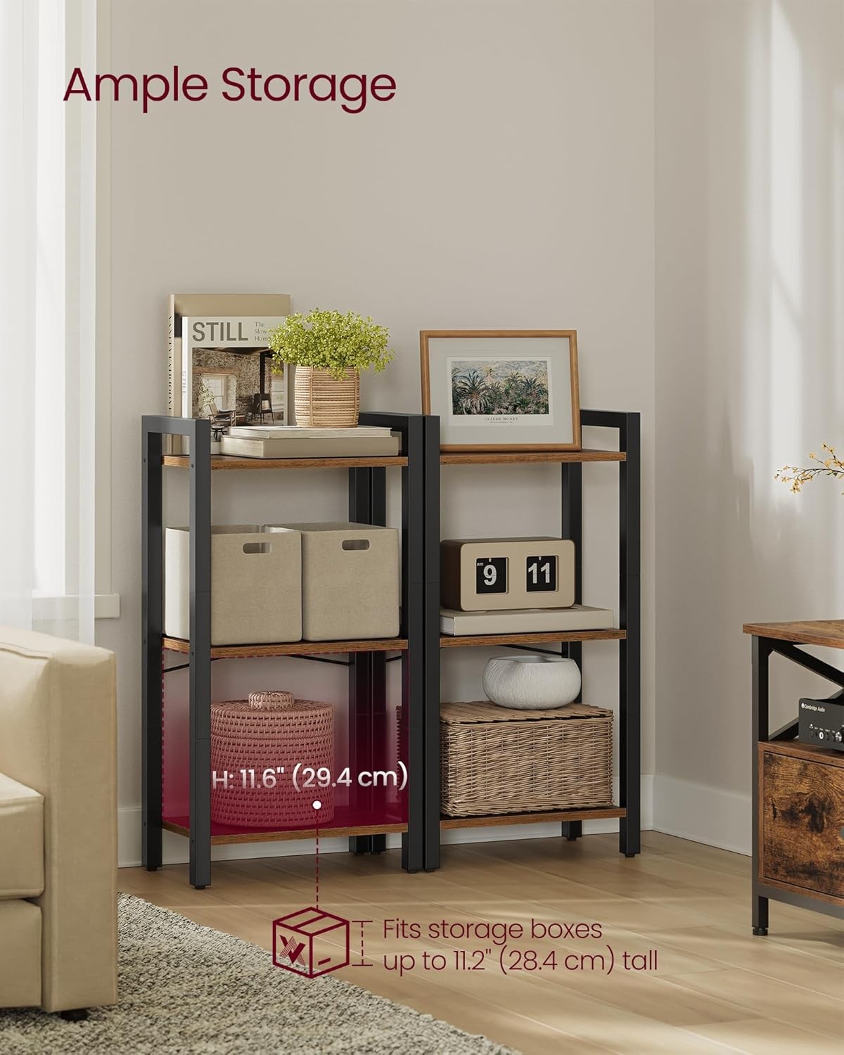 3-Tier Industrial Bookshelf – Rustic Brown & Black Metal Storage Shelf Unit