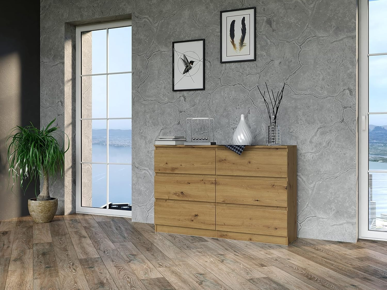 6 Drawer Chest Artisan Oak Storage Unit Bedroom Living Room Dresser