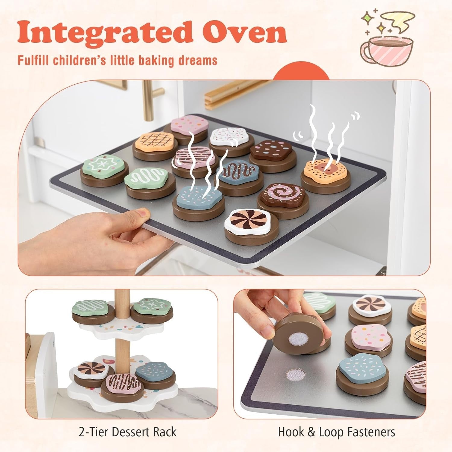 Wooden Toddler Chef Kitchen Set Lights Sounds Ice Maker Toy White