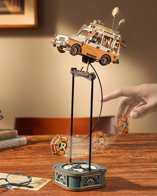 3D Wooden Gravity Swing Puzzle Toy with Retro Van & Moving Parts
