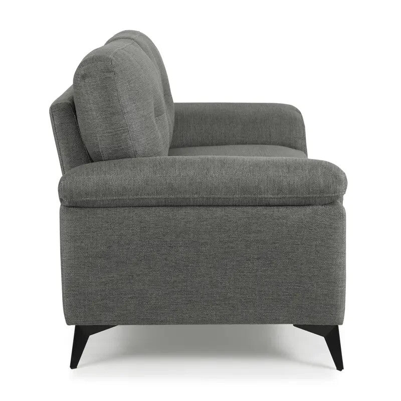 2 Seater Sofa Dark Grey Linen Tufted Cushions Small Space Living Room