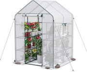 Large Walk-In Greenhouse 8 Shelves | Waterproof PE Cover | Roll-Up Door