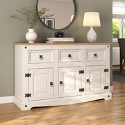 White Solid Pine Sideboard Cabinet 3 Door 3 Drawer Rustic Storage Unit**