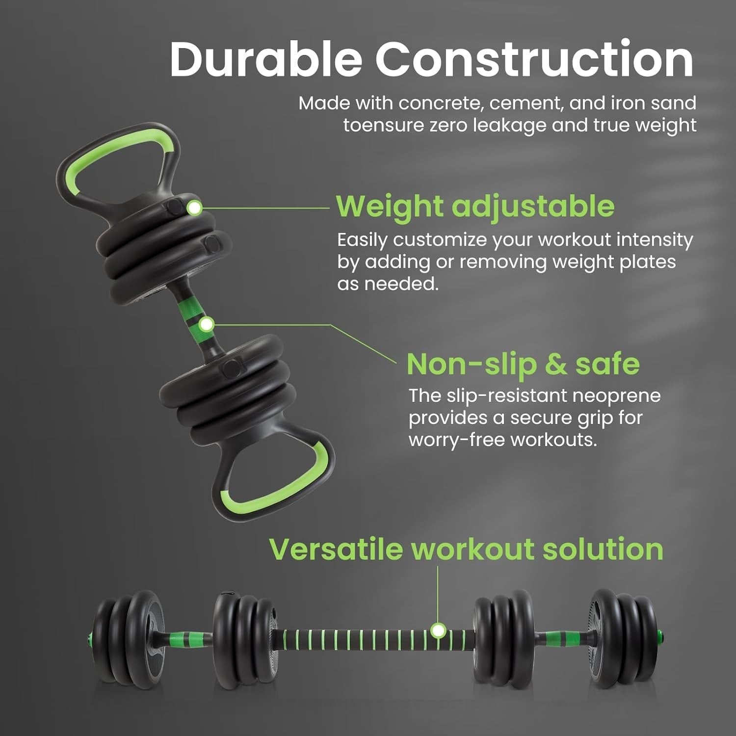 20kg Adjustable Dumbbell Set Home Gym Weights Barbell Kettlebell Push Up Kit